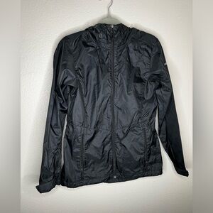 Columbia women’s black lightweight windbreaker hooded full zip pockets sz S